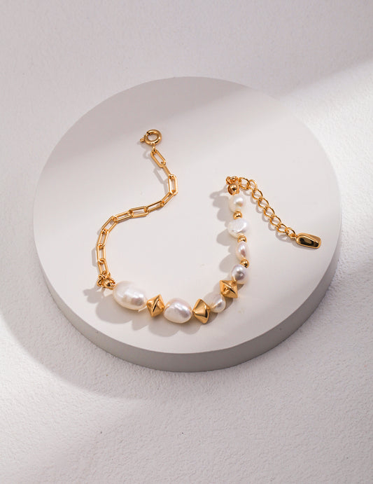 S925 Natural Potato-Shaped Baroque Pearl Bracelet