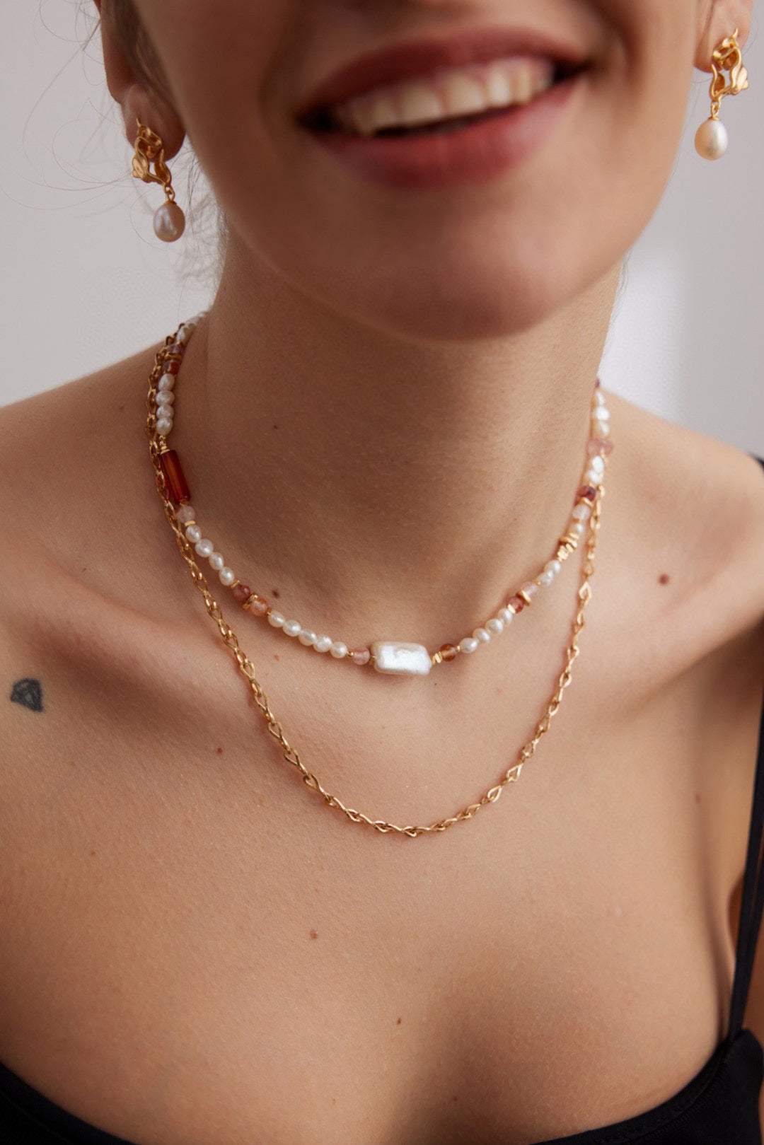 S925 Strawberry Quartz Pearl Necklace