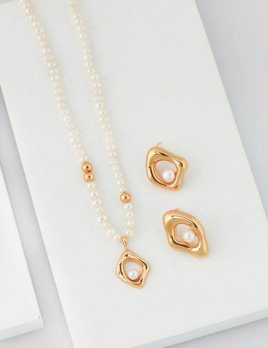 S925 Irregular Shape Pendant Natural Pearl Necklace