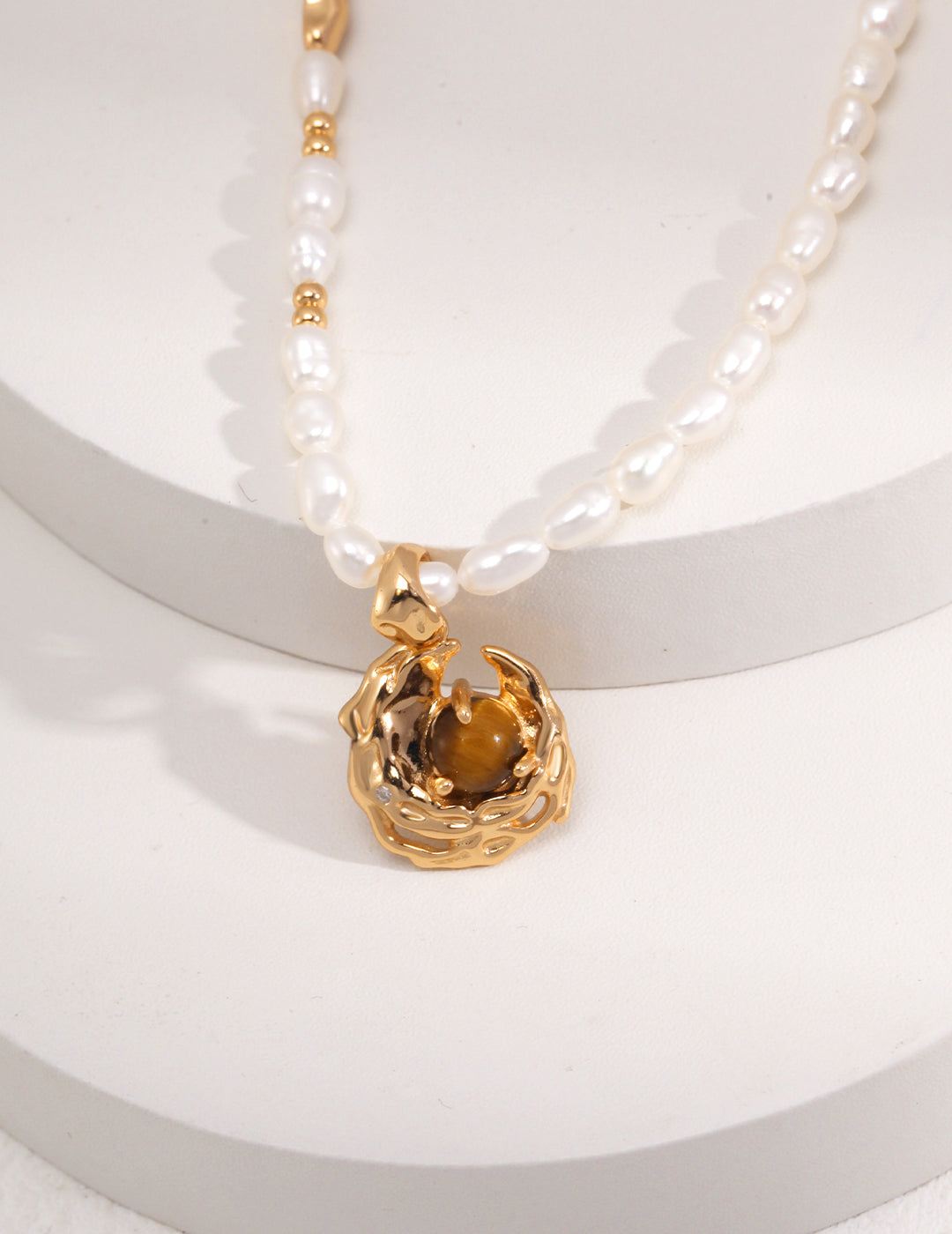 S925 Tiger's Eye Stone Pearl Necklace