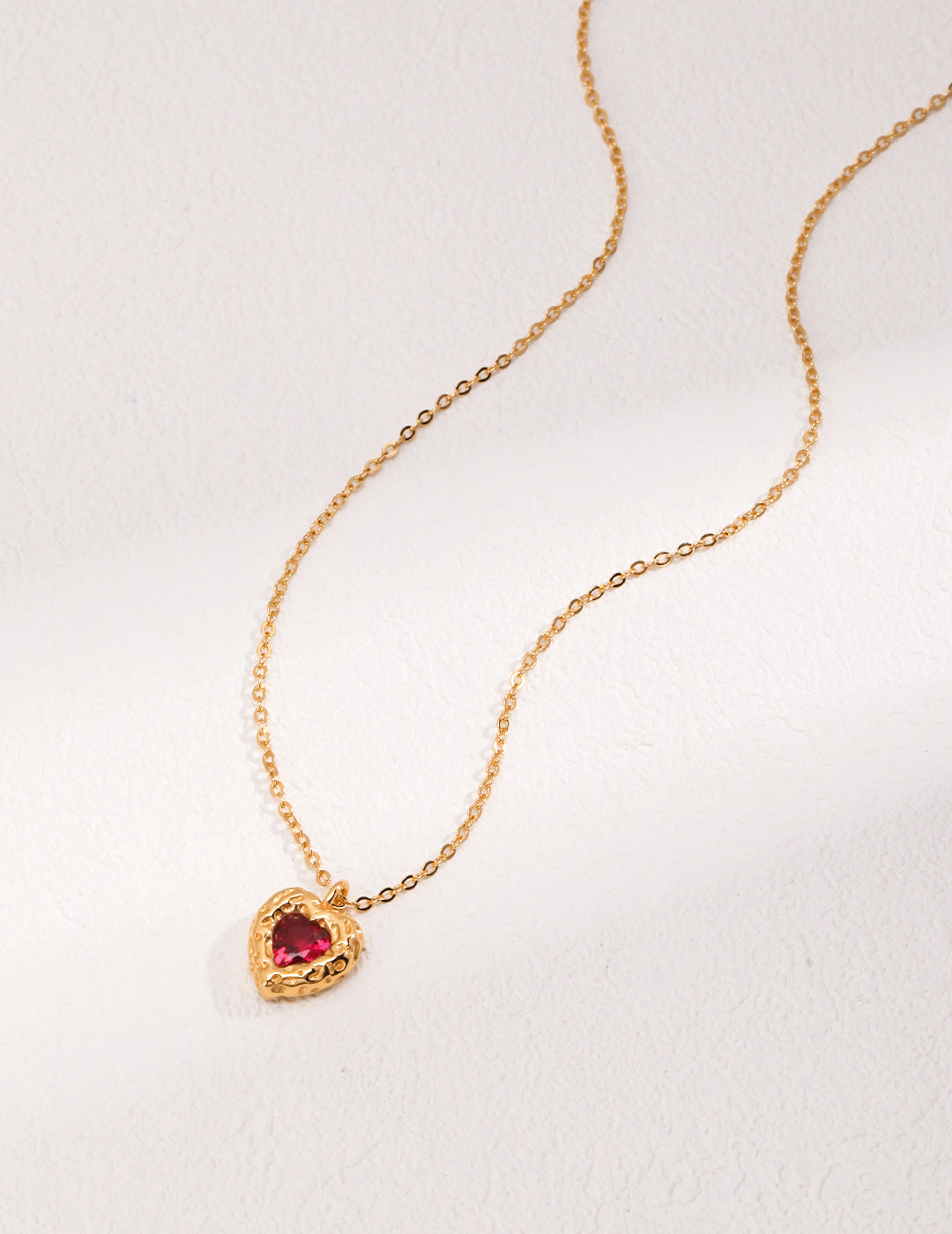 S925 Red Corundum/White Zircon Heart Pendant Necklace