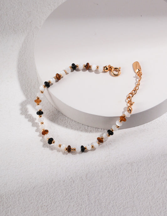 S925 Tiger's Eye Stone & Black Agate Bracelet