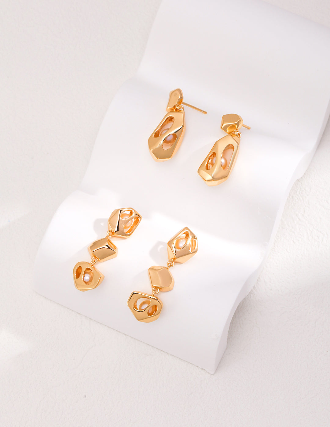 S925 Irregular Design Natural Pearl Drop Earrings