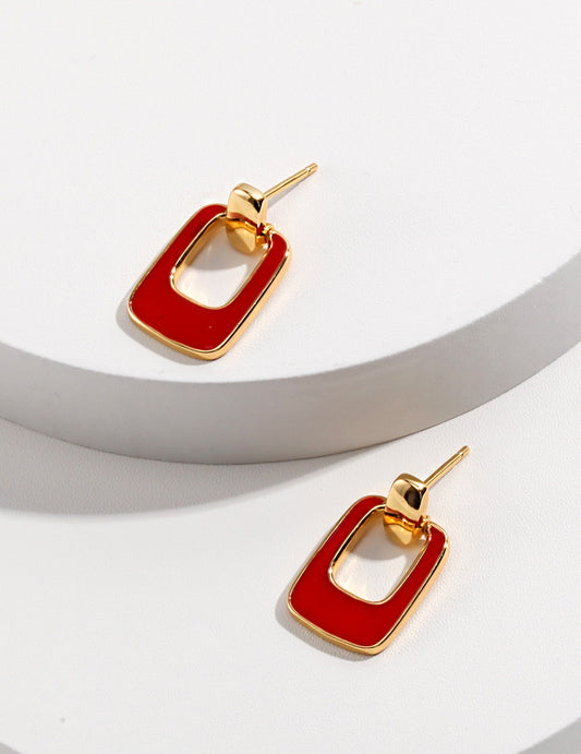 S925 Red Dripping Glaze Drop Earrings