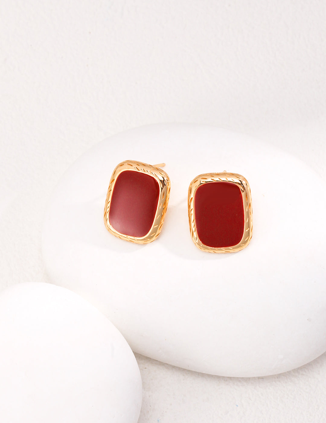 S925 Red Dripping Glaze Button Earrings