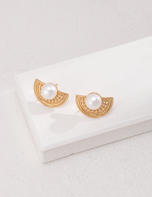 S925 Fan Shape Pearl Earrings