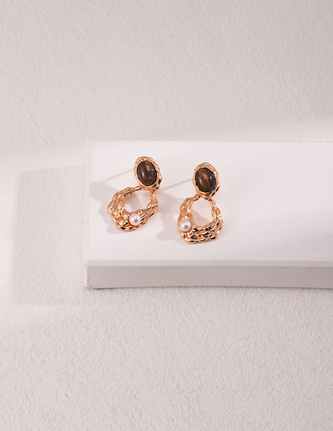 S925 Tiger's Eye Stone and Pearl Drop Earrings