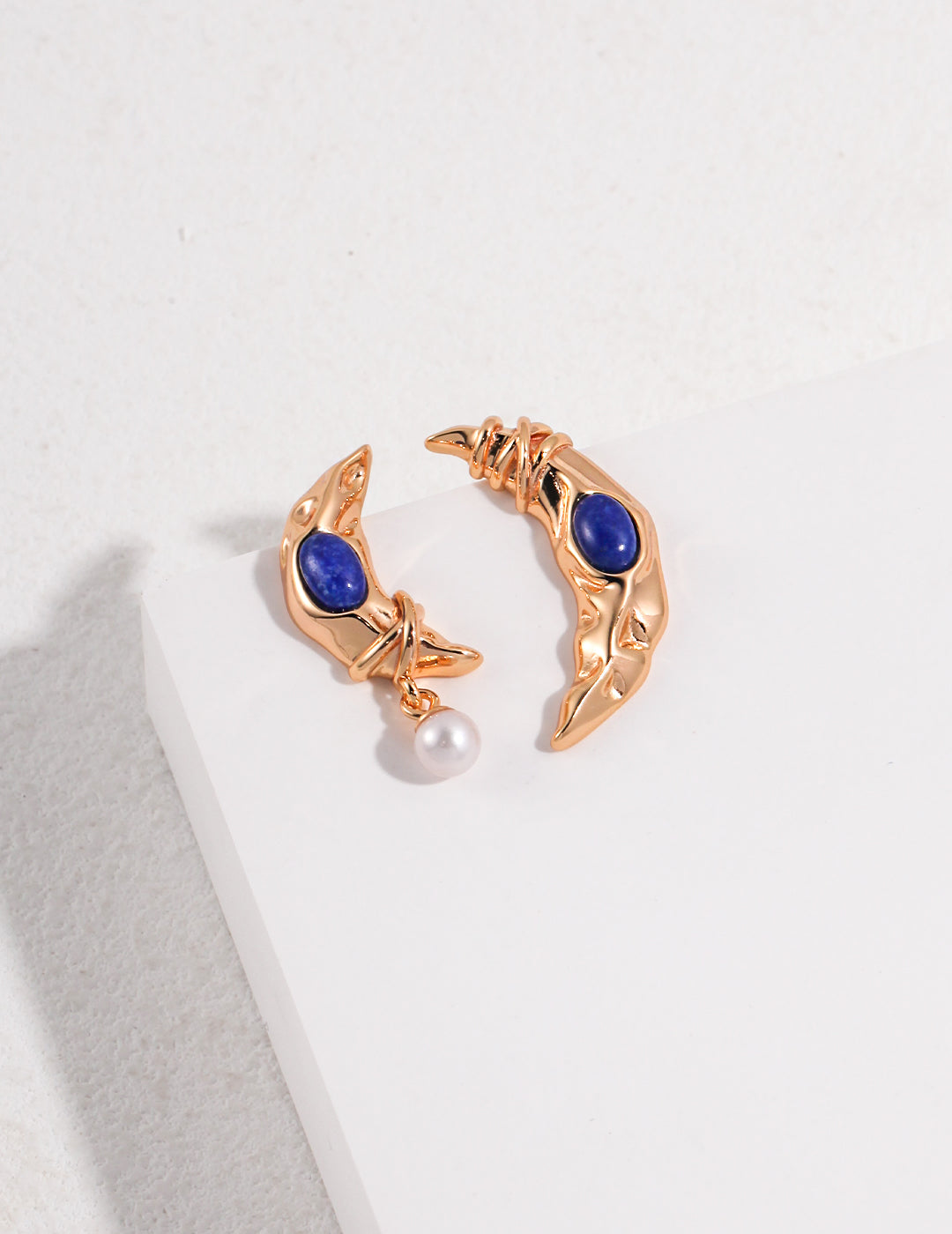 S925 Lapis Lazuli/Pearl Earrings Crescent Series - Lucianna Fine Jewelry