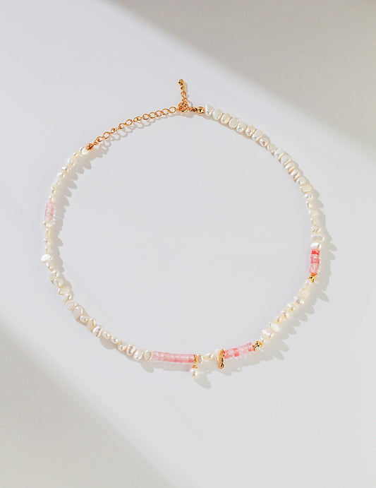 S925 Peach Blossom Pink Pearl Necklace