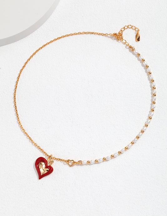S925 Red Dripping Glaze Heart Necklace