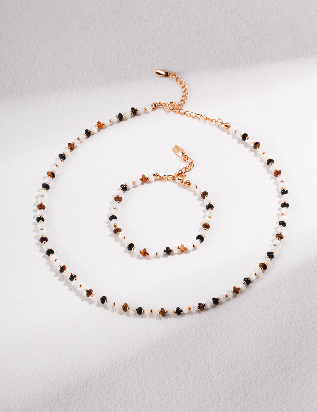 S925 Tiger's Eye Stone & Black Agate Necklace