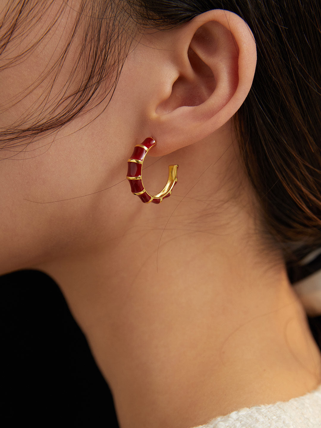 S925 Red Dripping Glaze Circular Hoop Earrings - Lucianna Fine Jewelry