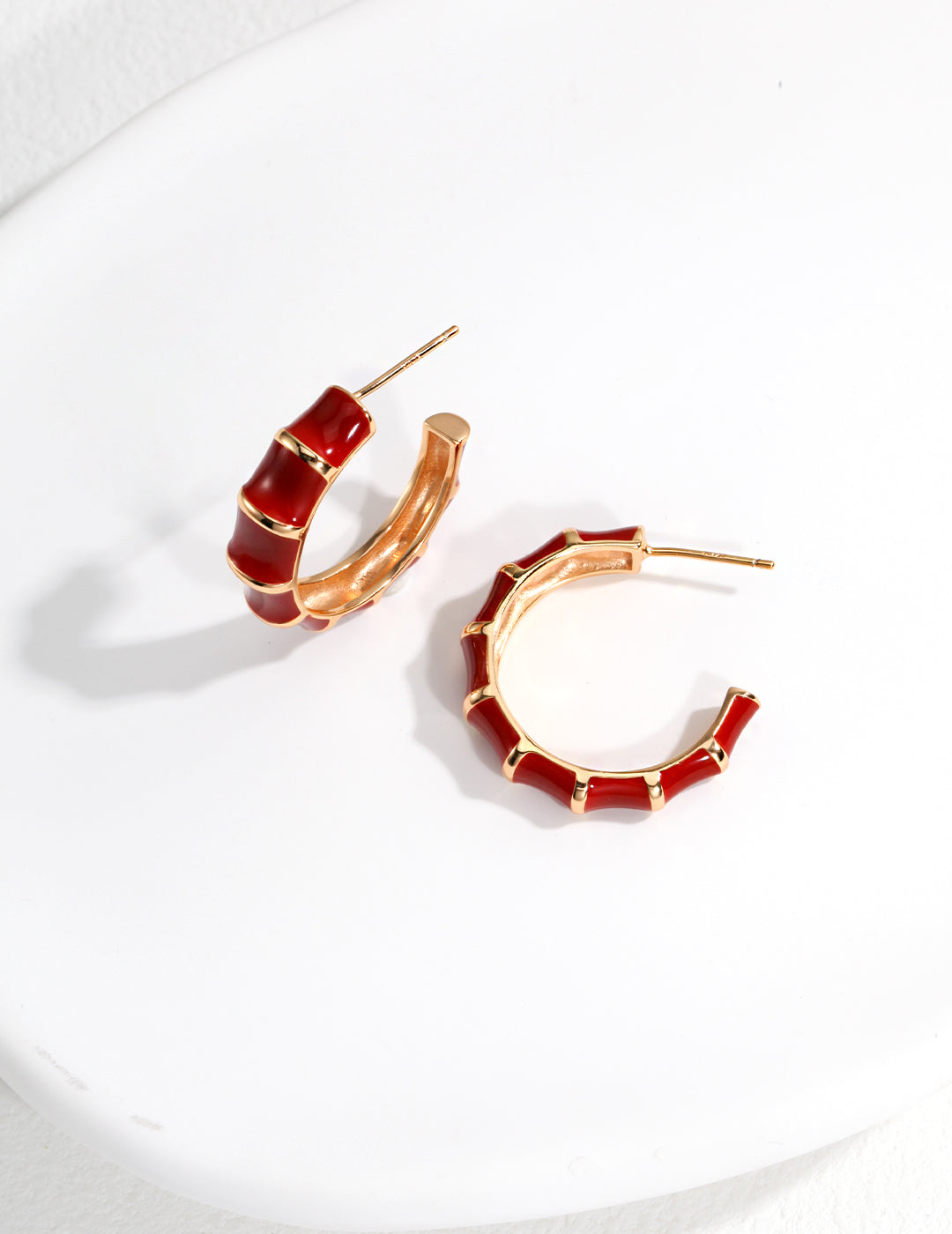 S925 Red Dripping Glaze Circular Hoop Earrings - Lucianna Fine Jewelry