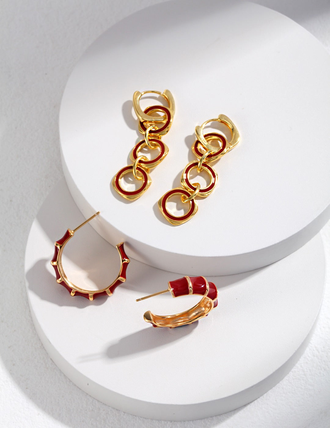 S925 Red Dripping Glaze Circular Hoop Earrings