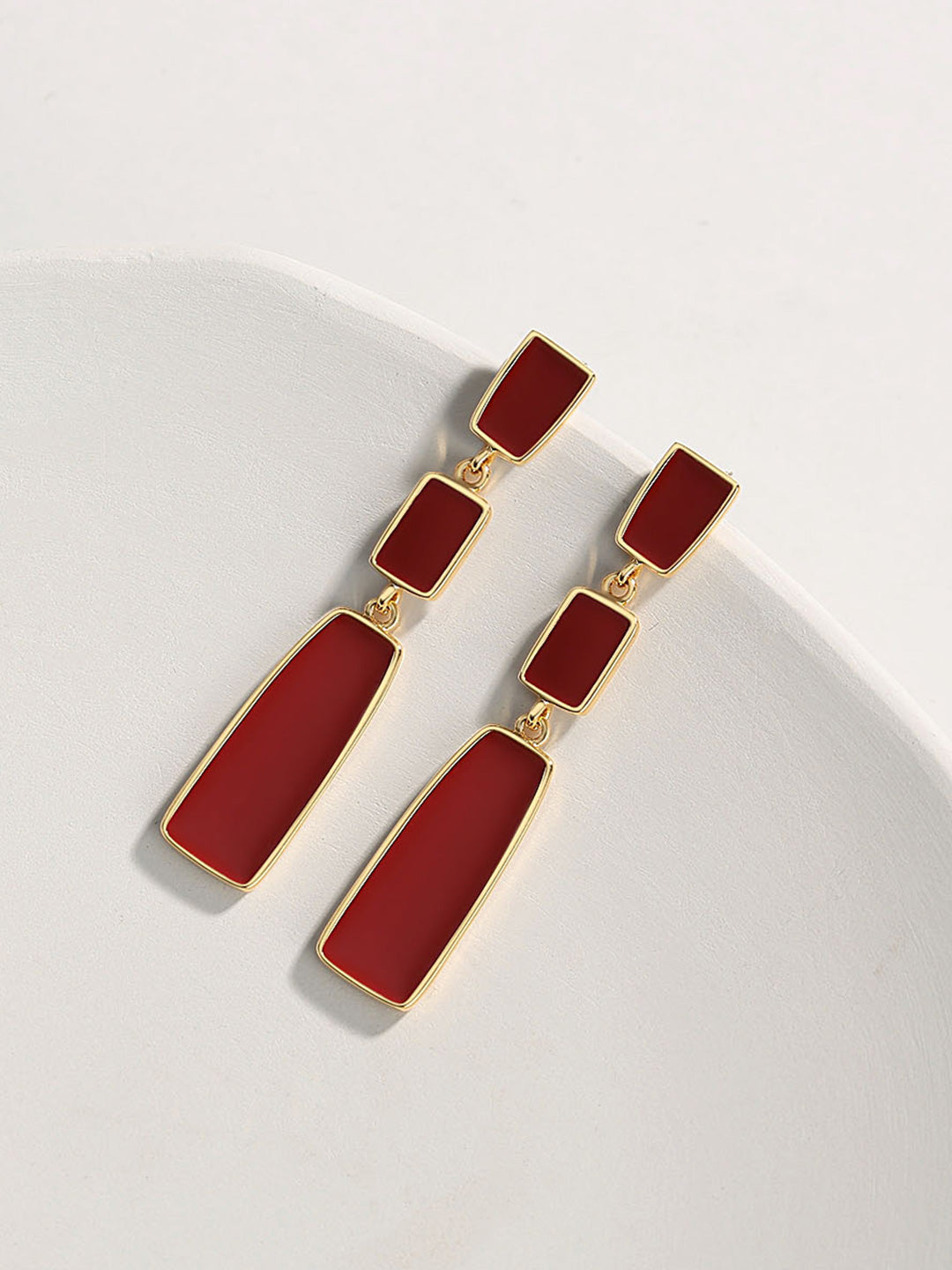 S925 Red Dripping Glaze Drop Earrings