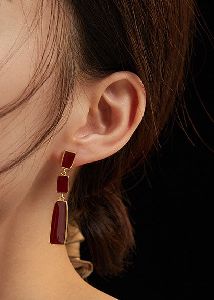 S925 Red Dripping Glaze Drop Earrings