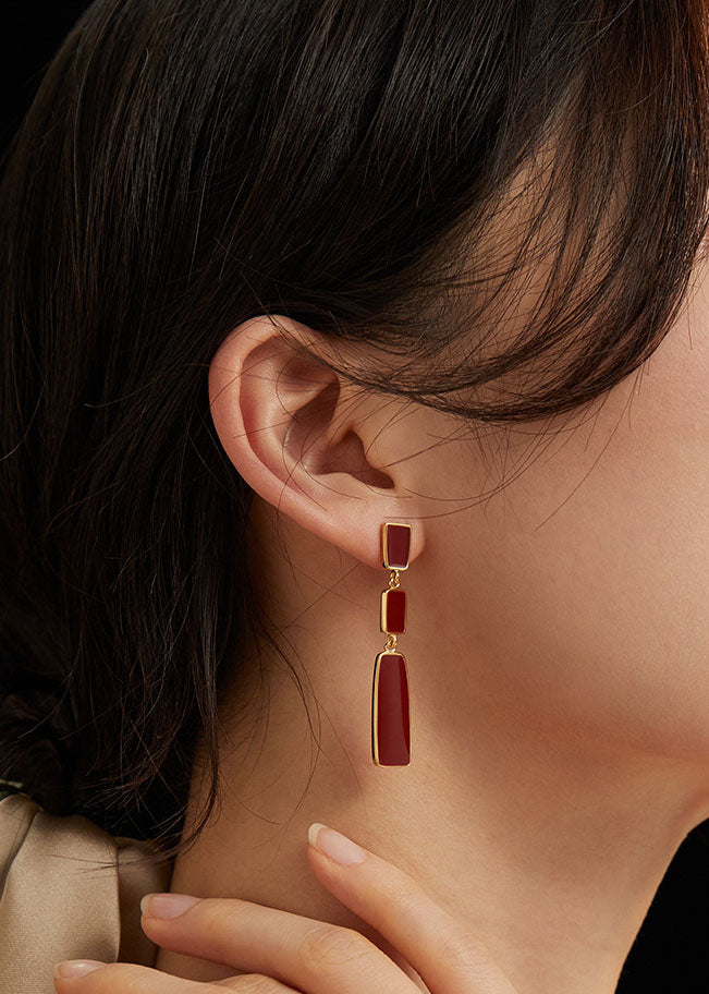 S925 Red Dripping Glaze Drop Earrings