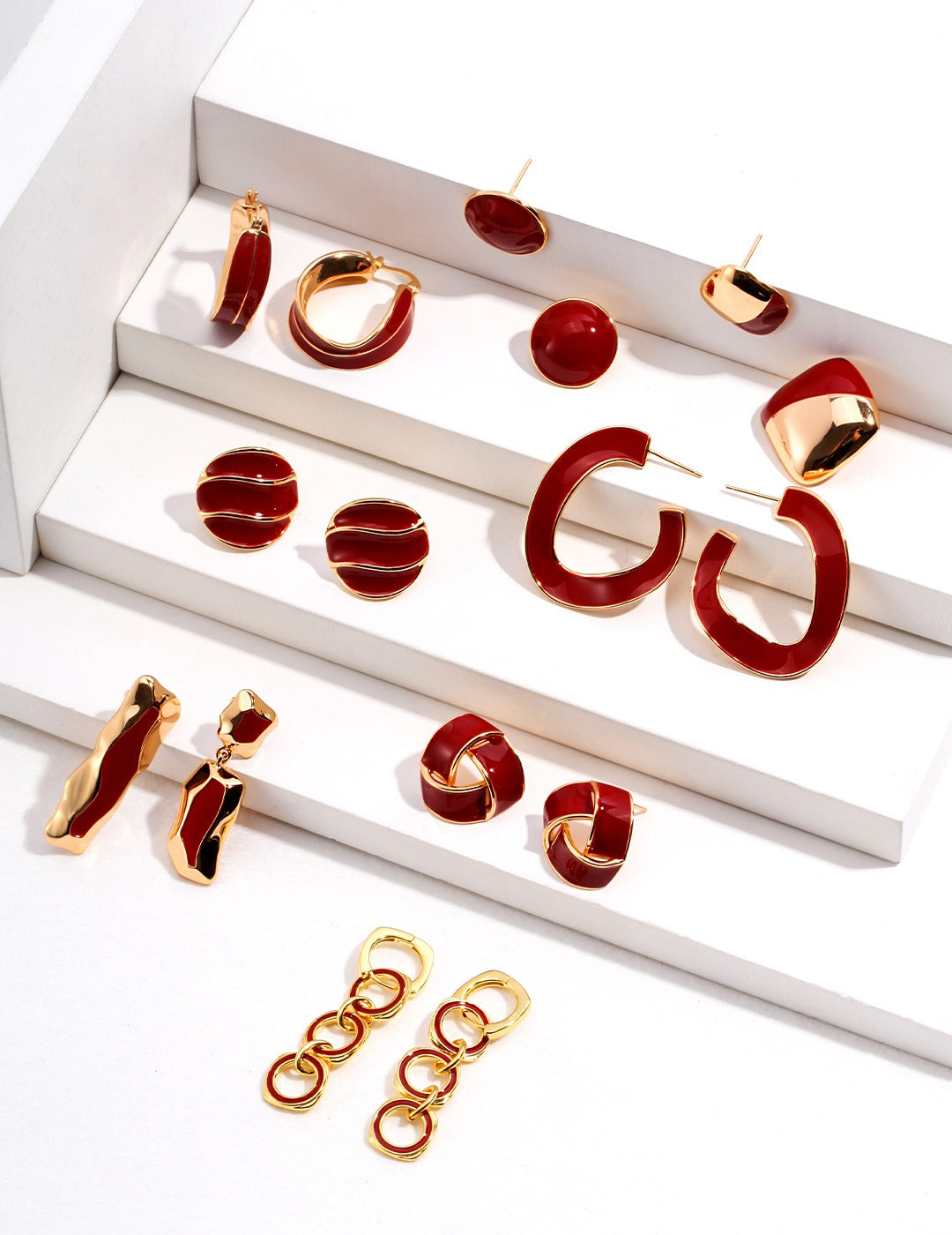 S925 Red Dripping Glaze Cube Earrings