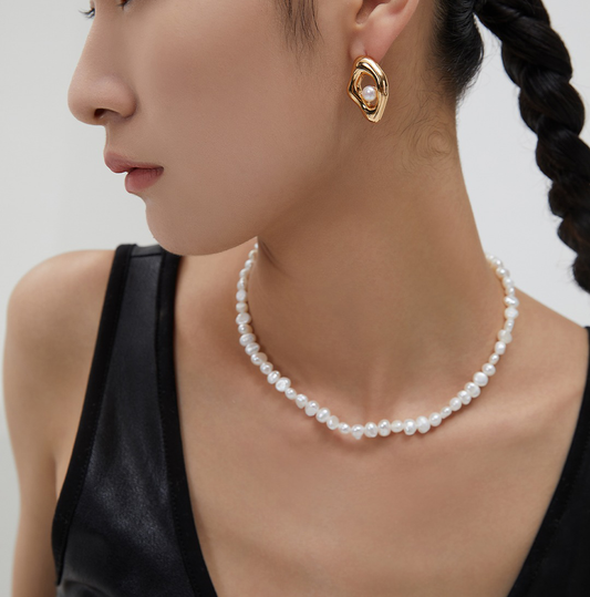 S925 Irregular Shape Natural Pearl Earrings
