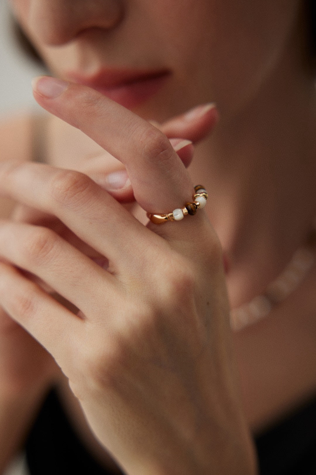 S925 Tiger's Eye Stone and Pearl Ring - Lucianna Fine Jewelry