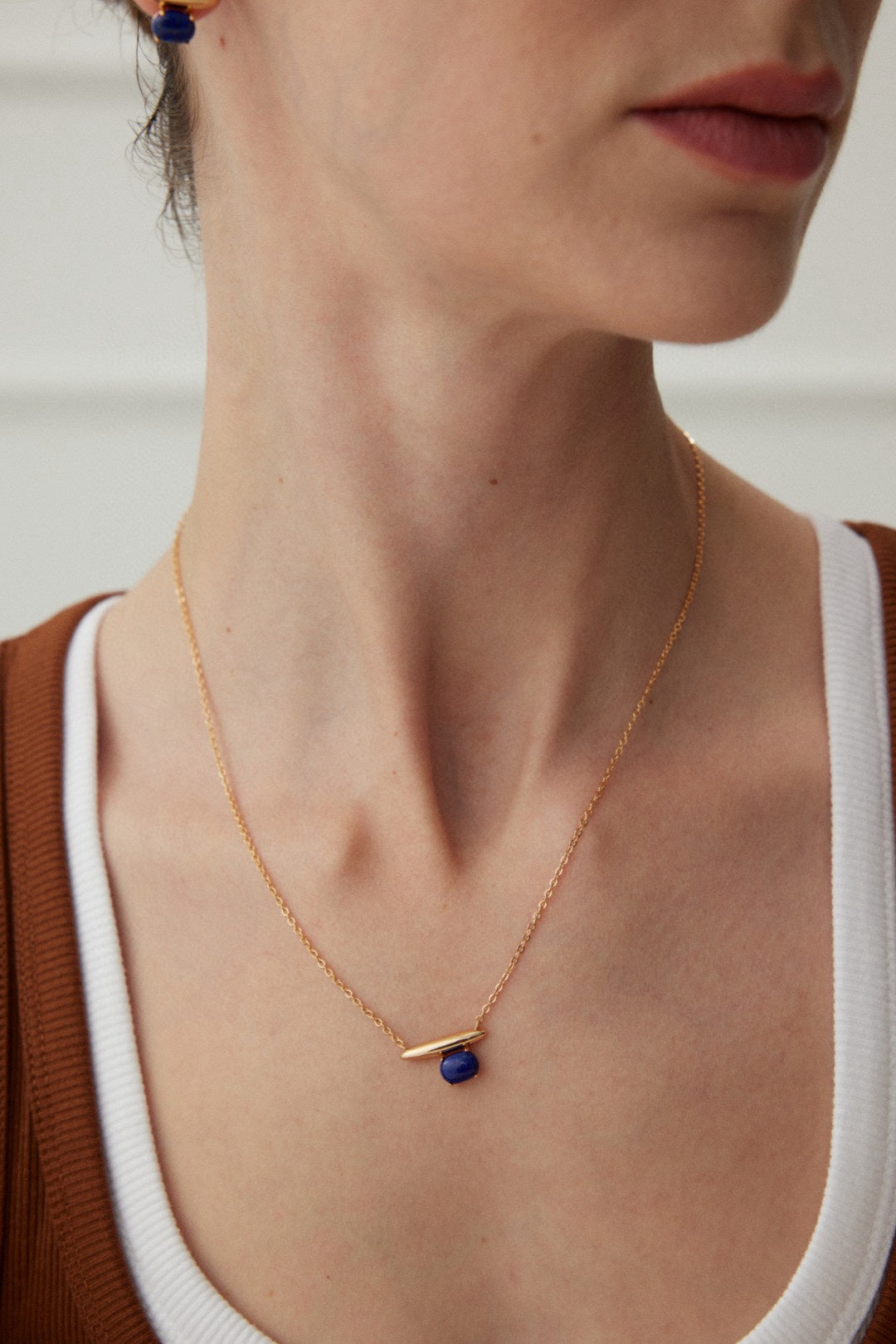 S925 Lapis Lazuli/Peacock Stone Minimalist Cone Design Necklace