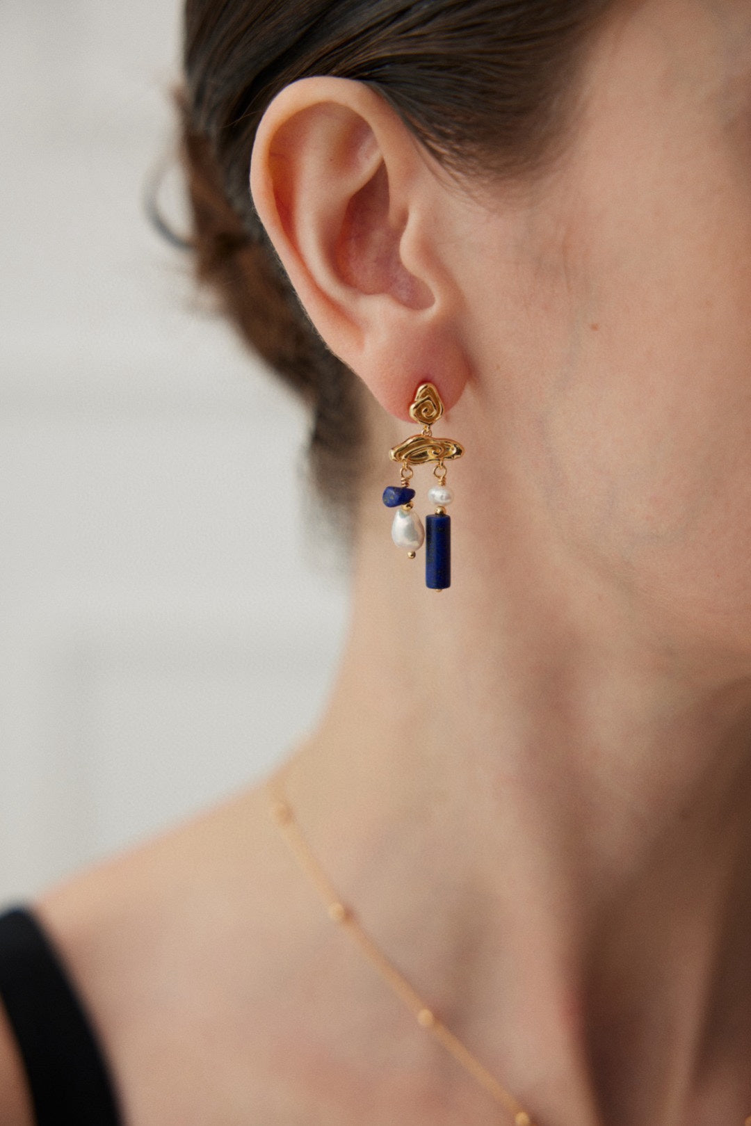 S925 Lapis Lazuli Pearl Earrings