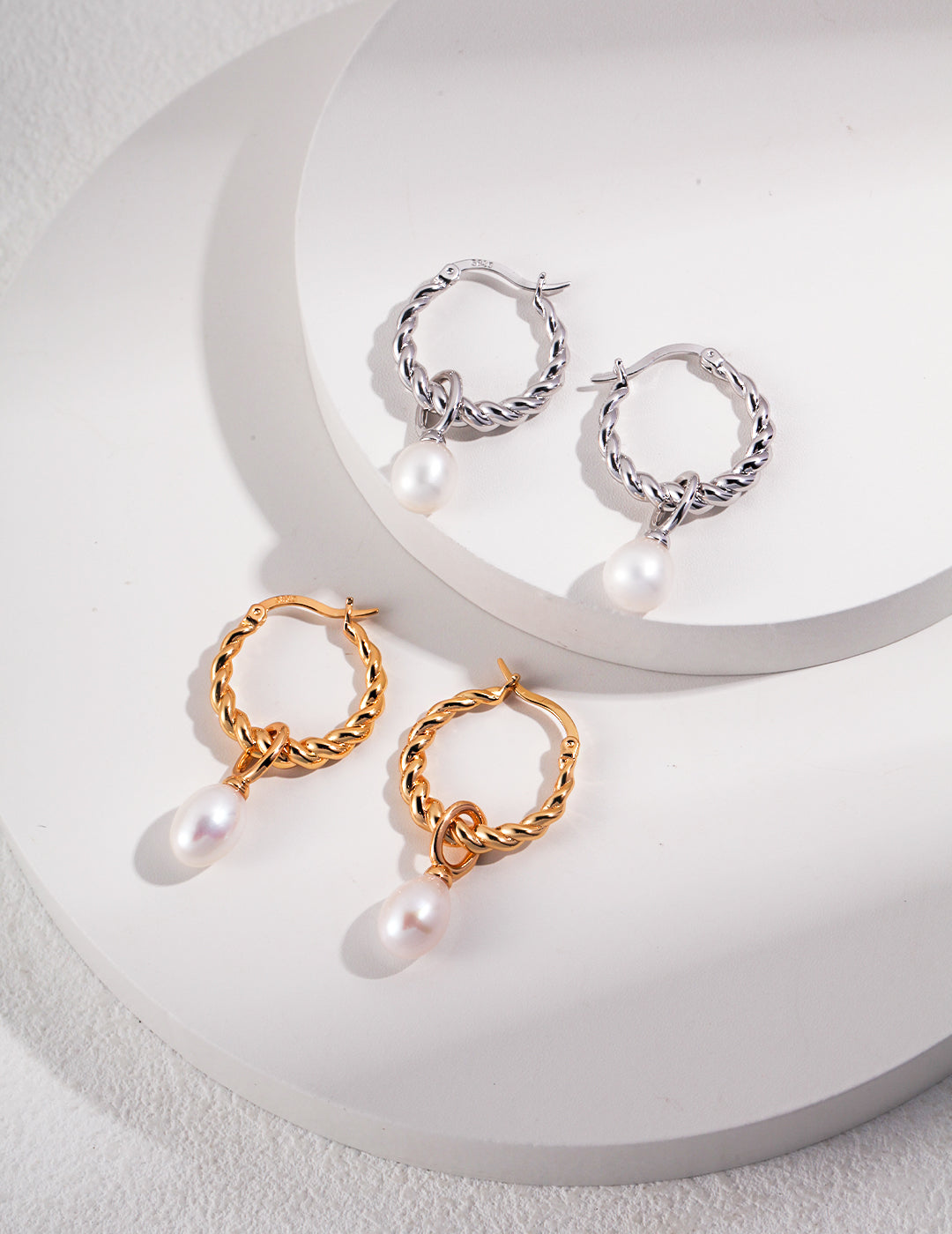 S925 Ruffled Loop Pearl Earrings