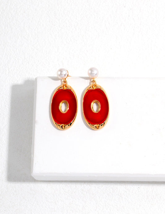 S925 Red Dripping Glaze Drop Earrings