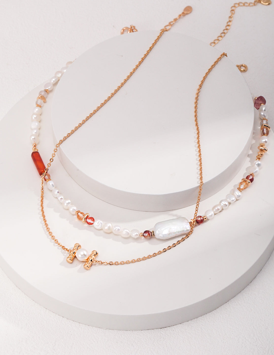 S925 Strawberry Quartz Pearl Necklace