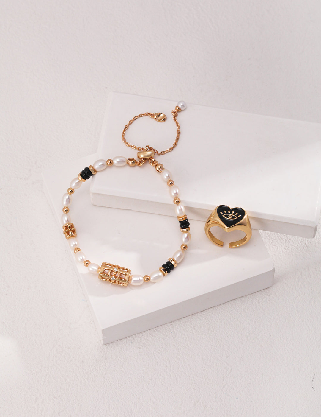 S925 Black Agate, Zircon, Pearl Bracelet