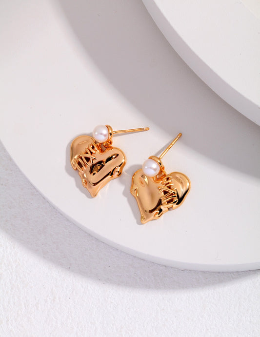 S925 Irregular Antique-Style Heart Earrings