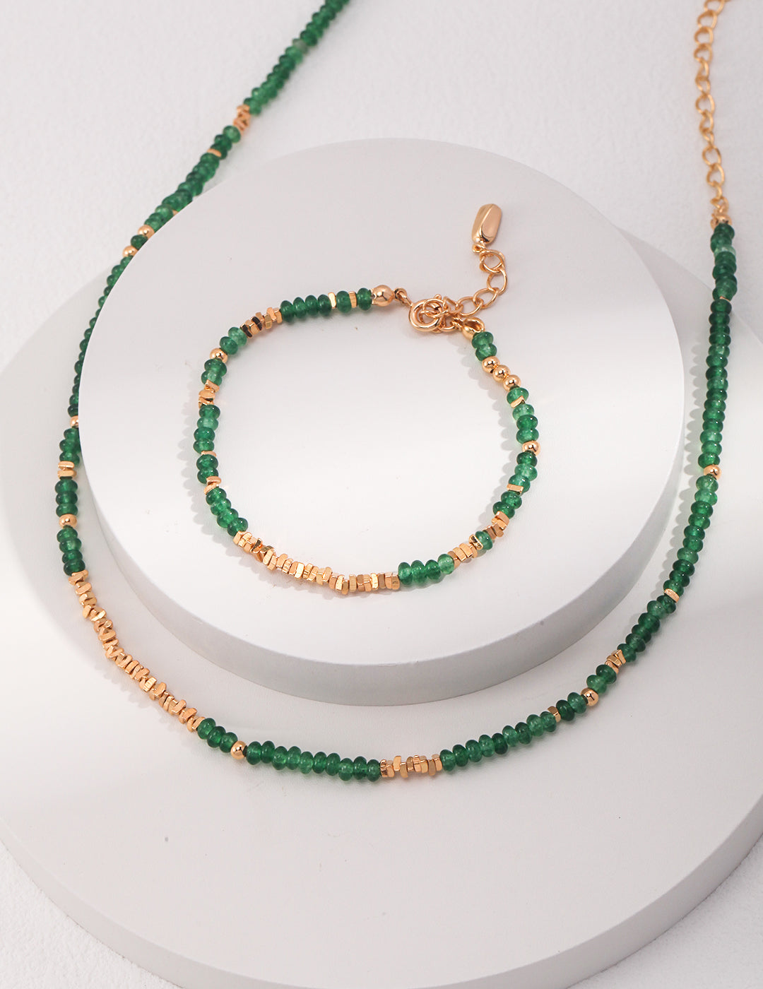 S925 Shredded Silver and Green Gemstone Necklace