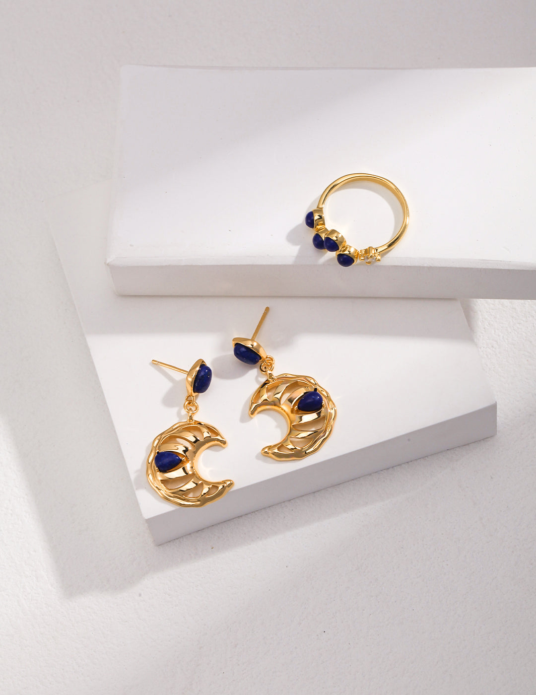 S925 Lapis Lazuli Earrings Crescent Series