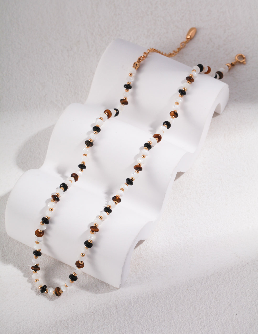 S925 Tiger's Eye Stone & Black Agate Necklace