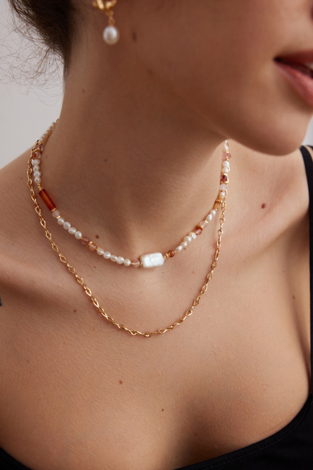 S925 Strawberry Quartz Pearl Necklace