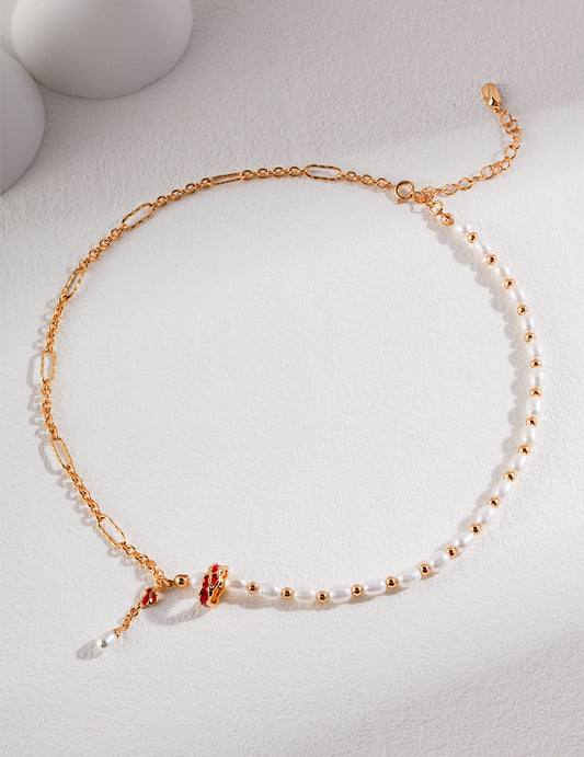 S925 Natural Pearl Tansparent Glaze Necklace