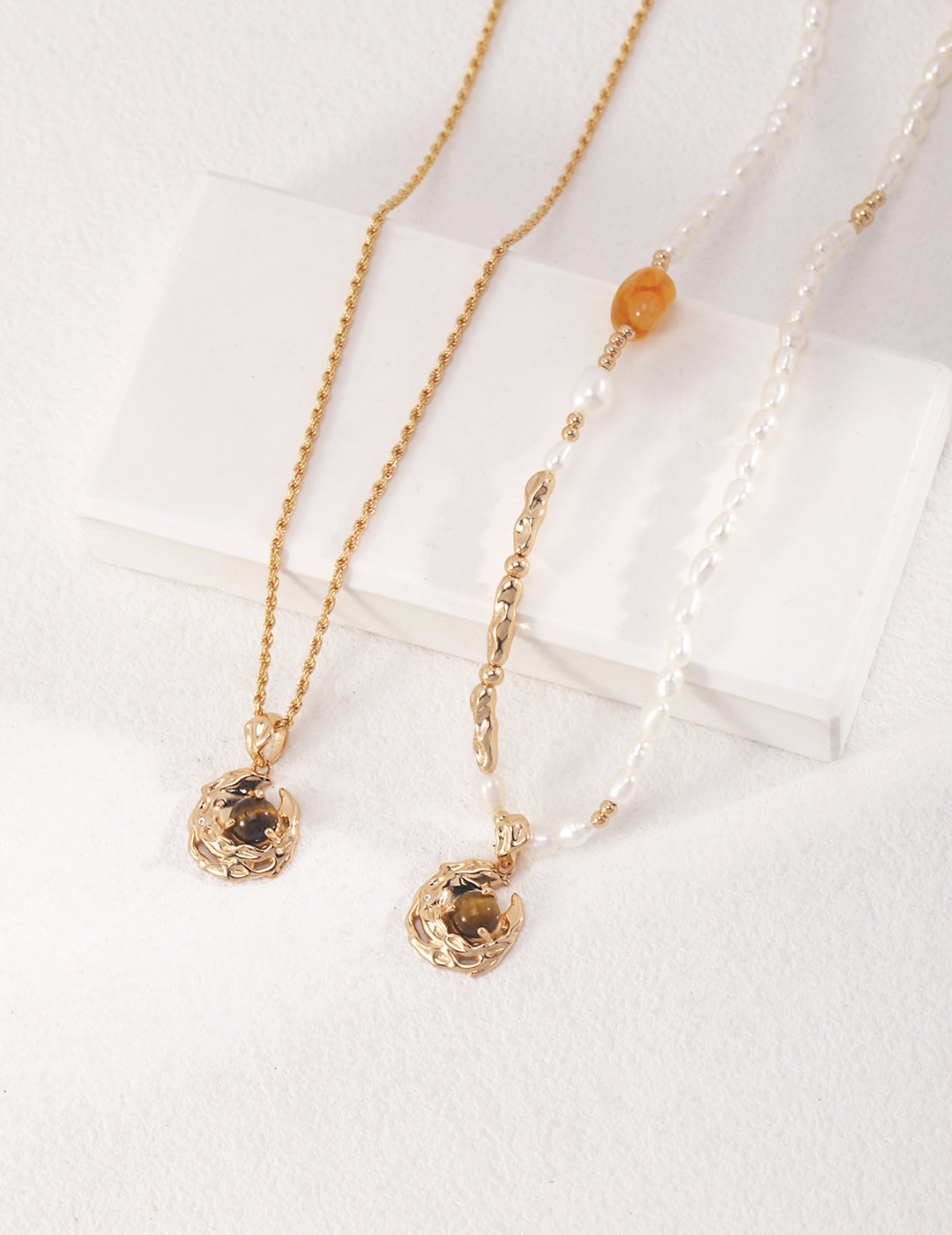 S925 Tiger's Eye Stone Pearl Necklace