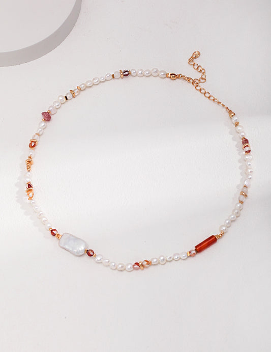 S925 Strawberry Quartz Pearl Necklace