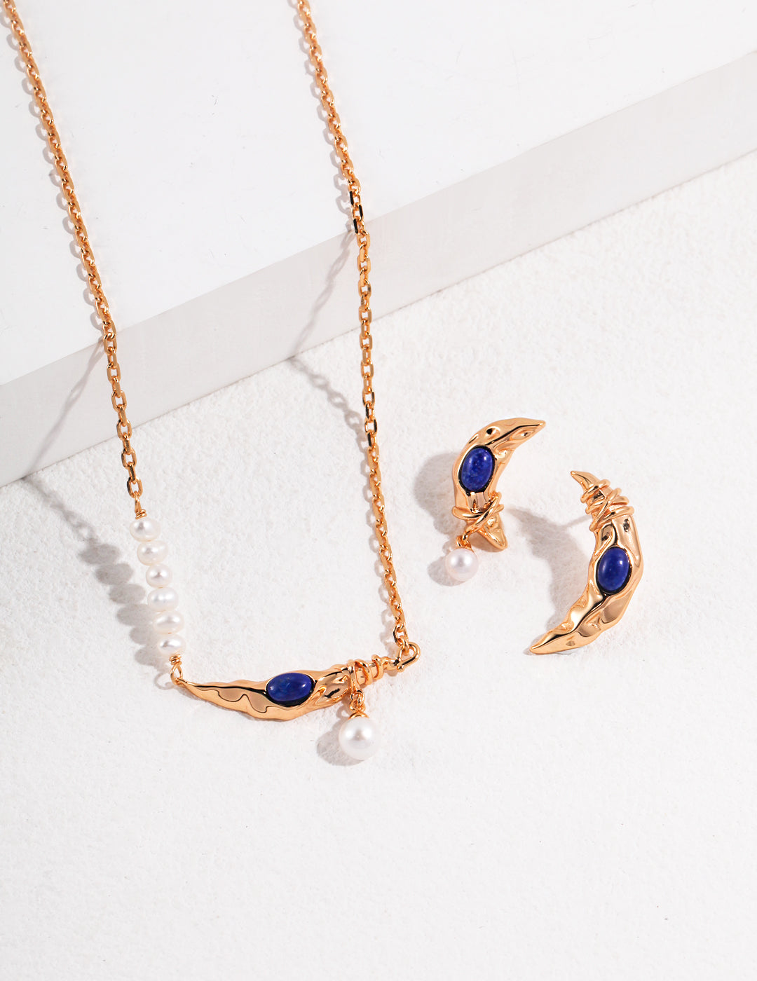 S925 Lapis Lazuli/Pearl Necklace Crescent Series - Lucianna Fine Jewelry