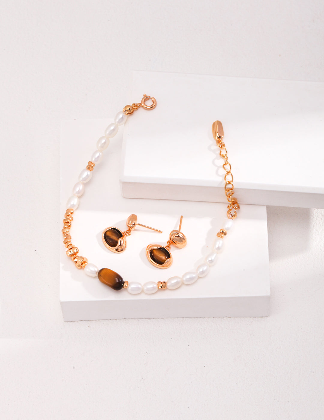 S925 Tiger's Eye Stone Pearl Bracelet