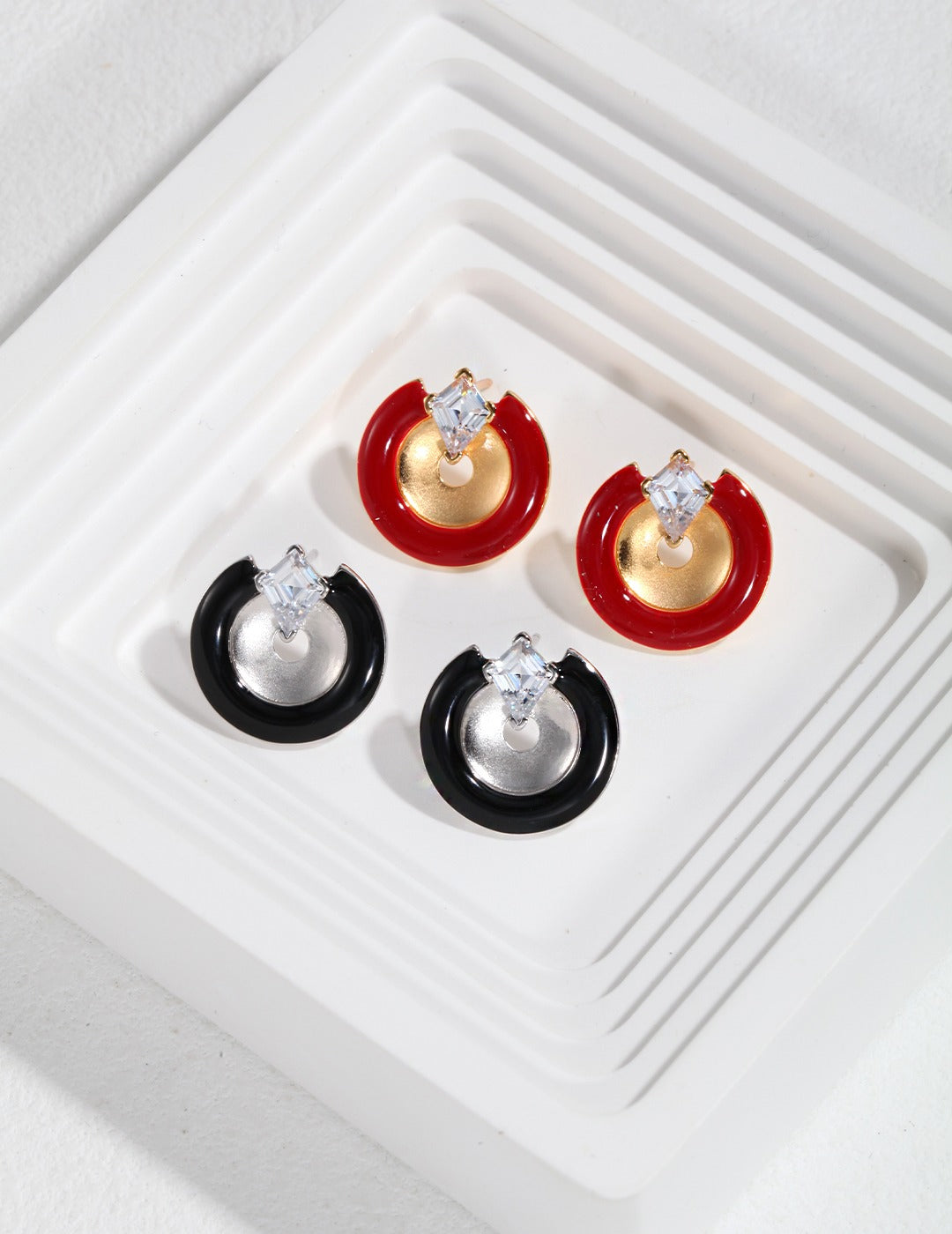 S925 Red/Black Dripping Glaze Button Earrings