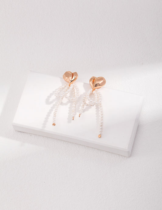 S925 Heart Pearl Drop Earrings