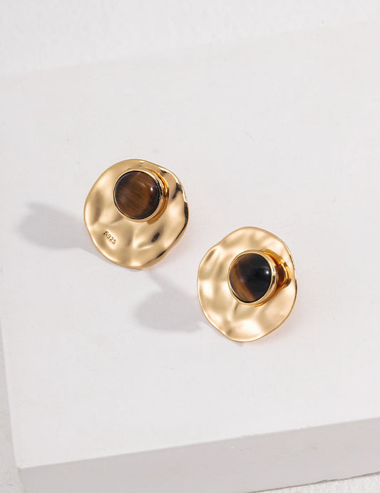 S925 Tiger's Eye Stone Stud Earrings