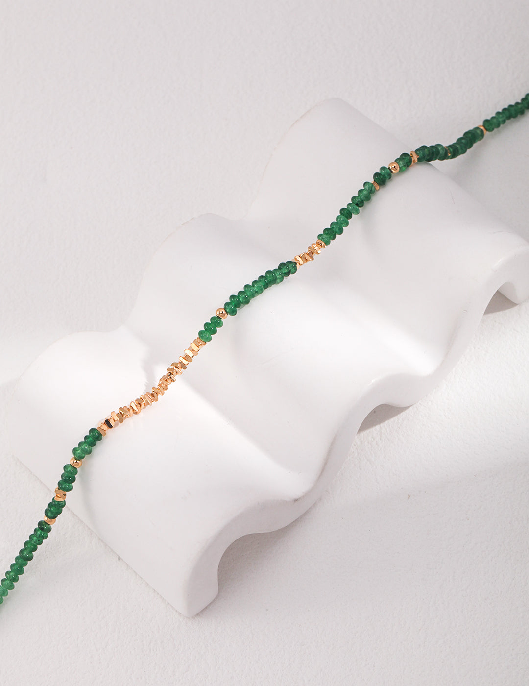 S925 Shredded Silver and Green Gemstone Necklace