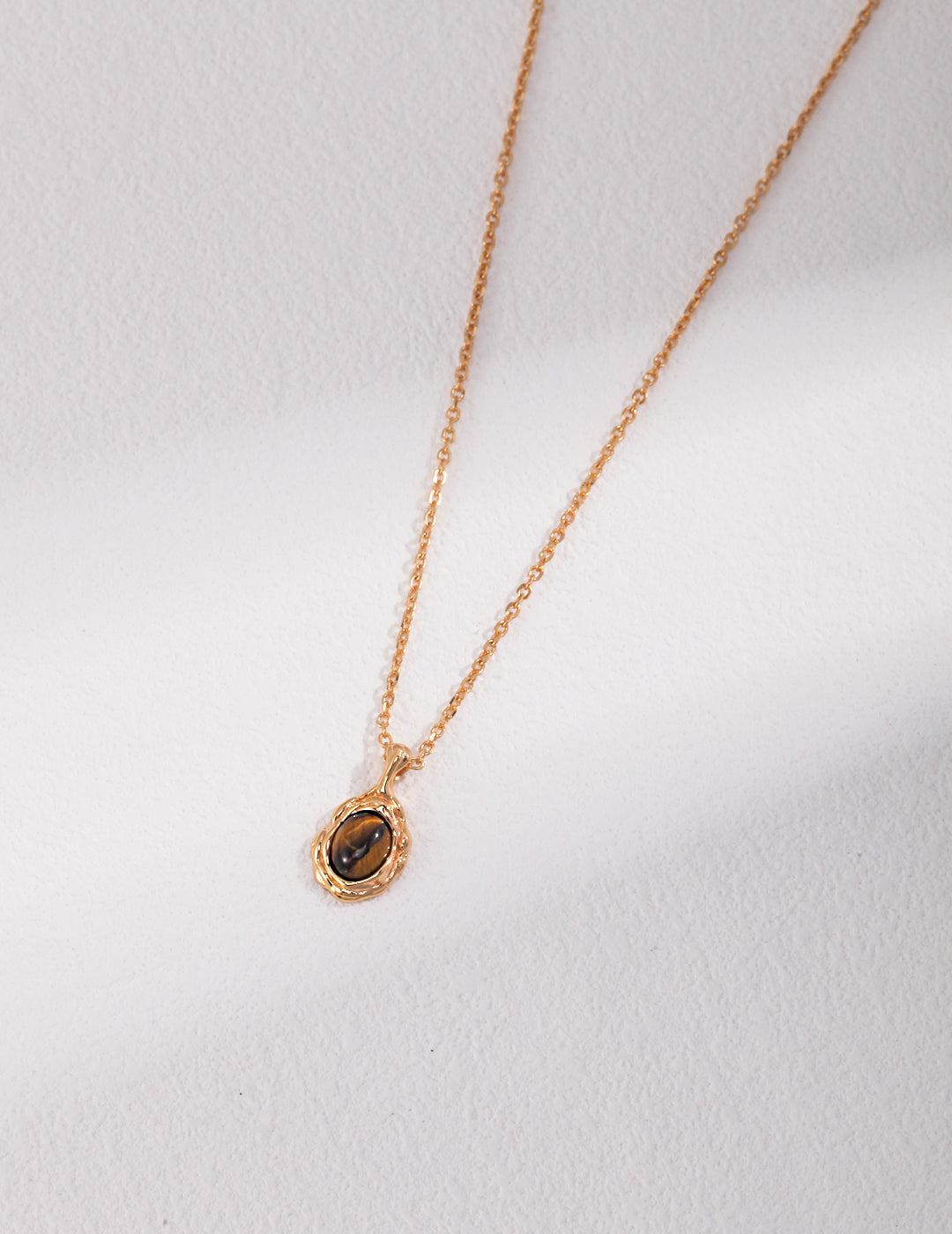 S925 Tiger's Eye Stone Oval Pendant Necklace