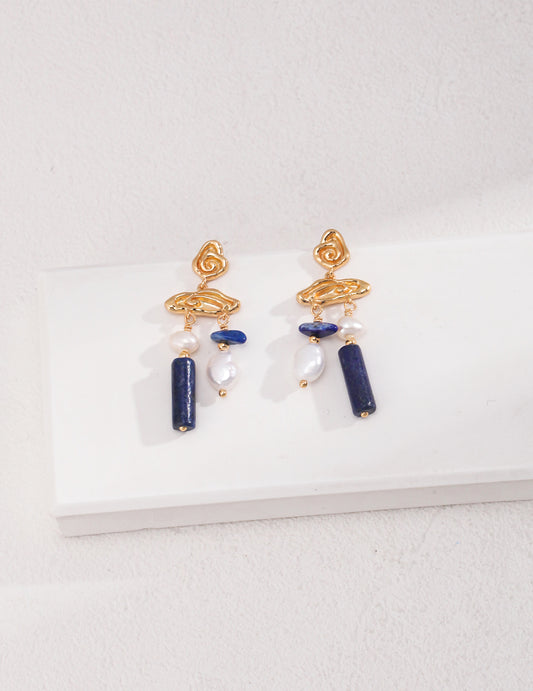 S925 Lapis Lazuli Pearl Earrings