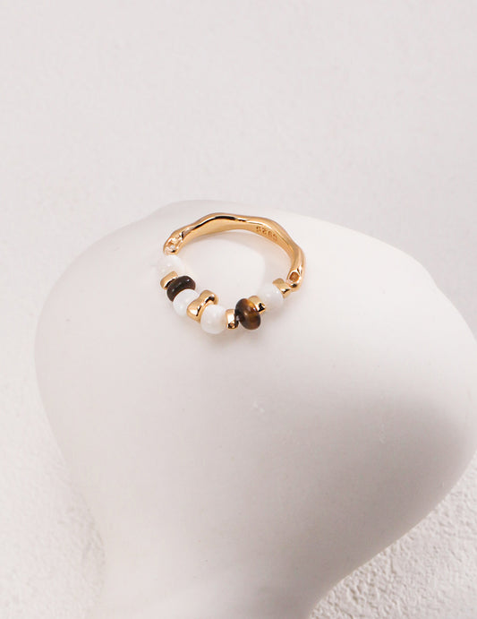 S925 Tiger's Eye Stone and Pearl Ring
